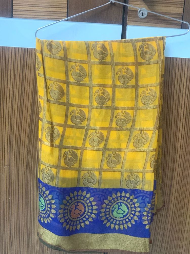 Yellow Checked Saree