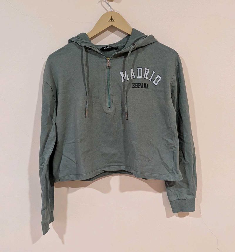 Cropped Hoodie Olive Green