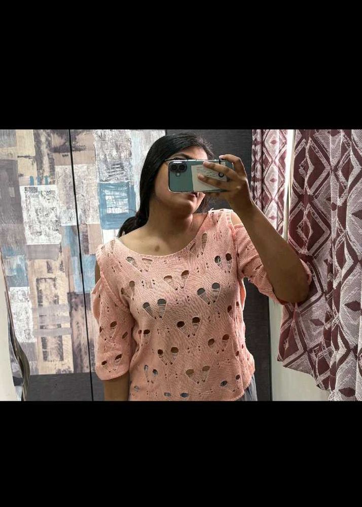 Peach Cold Shoulder Knit Top