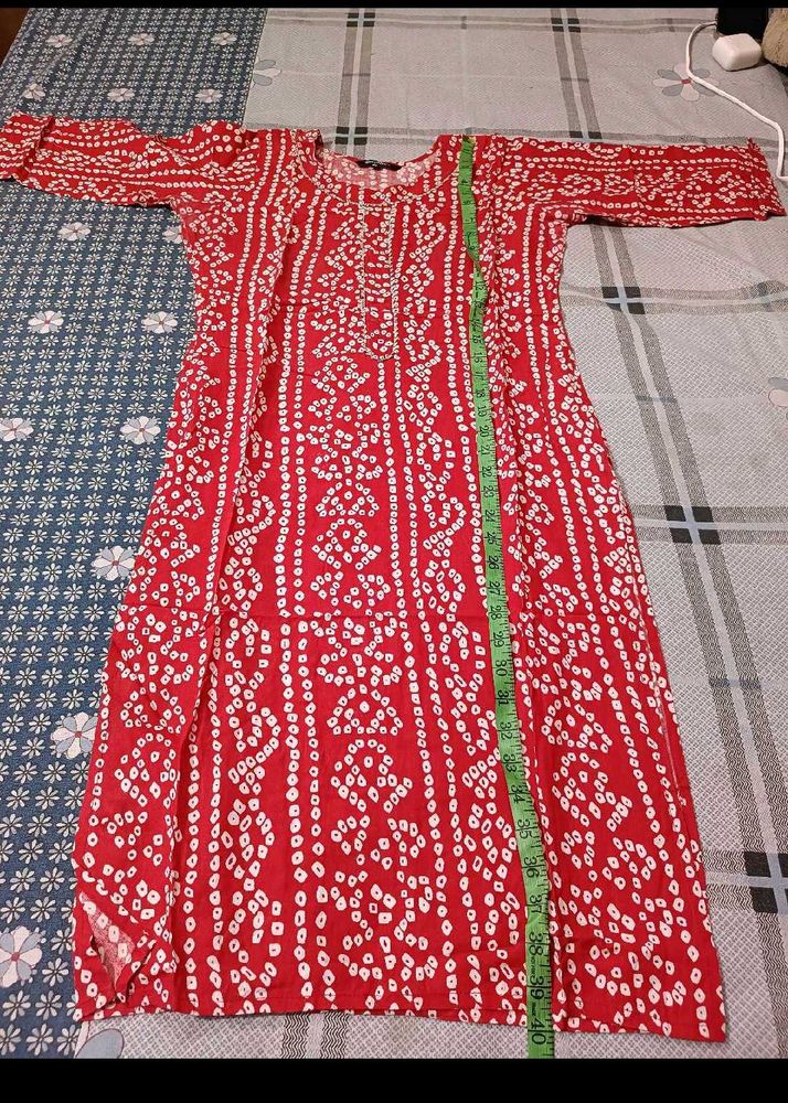 Red &amp; White Ethnic Print Dress