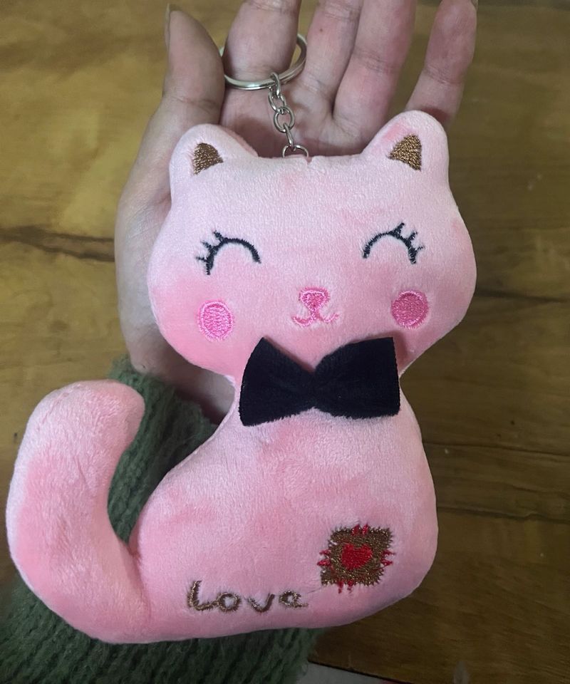 Pink Cat Plush Keychain