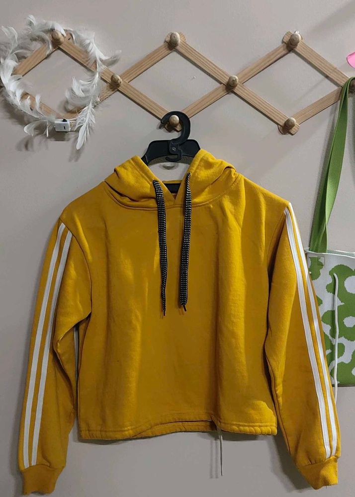 Mustard Hoodie with White Stripes