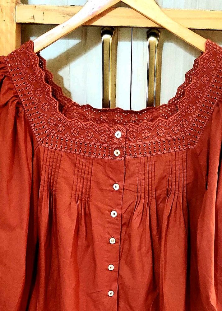 Designer Embroidery Work Cotton Top Size-42
