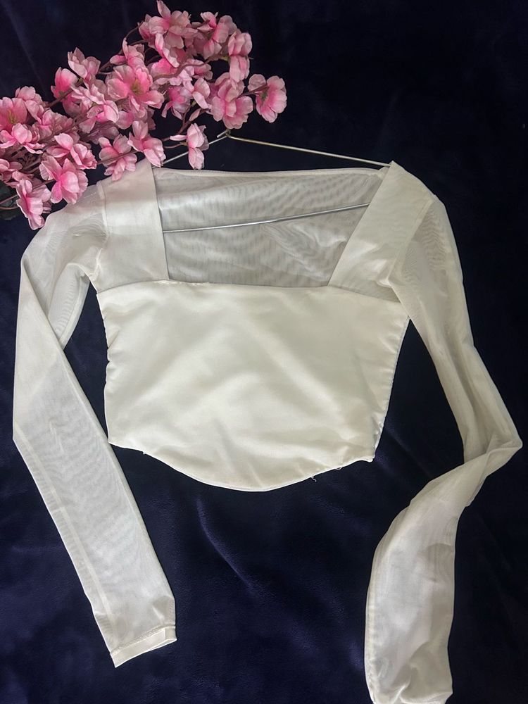 Corset Top With Mesh Sleeves