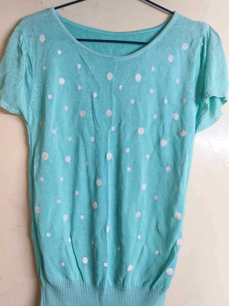 Mint Green Polka Dot Top - Size Medium