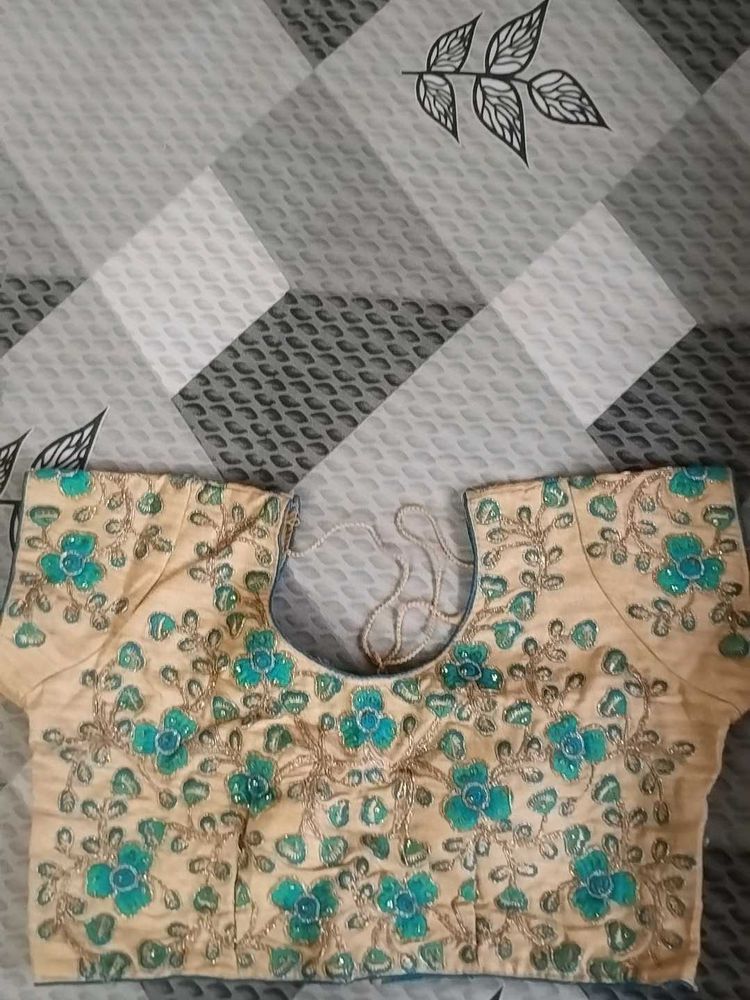 Saree With Deep Neck Blouse