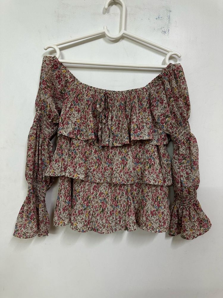 Floral Ruffle Bardot Top