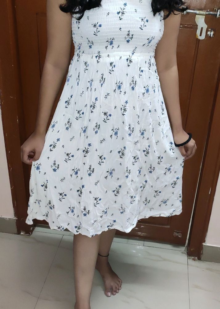White Cute Floral Beach Dress