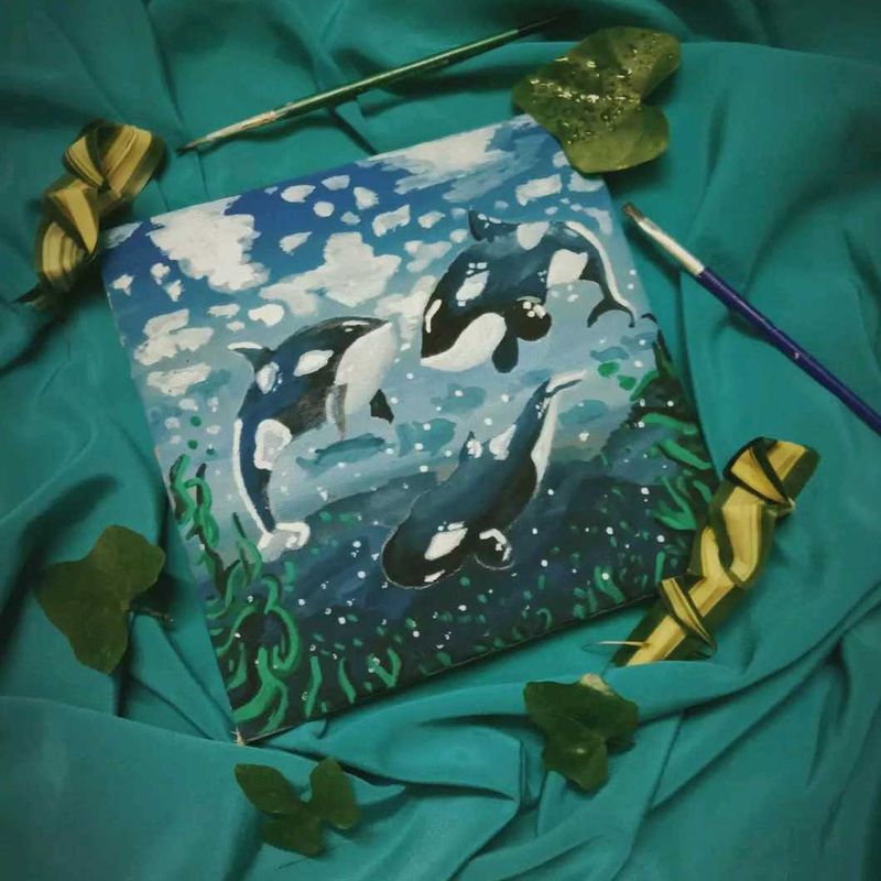 Ocean Ballet – Orcas in Motion 🌊| Handmade Canvas