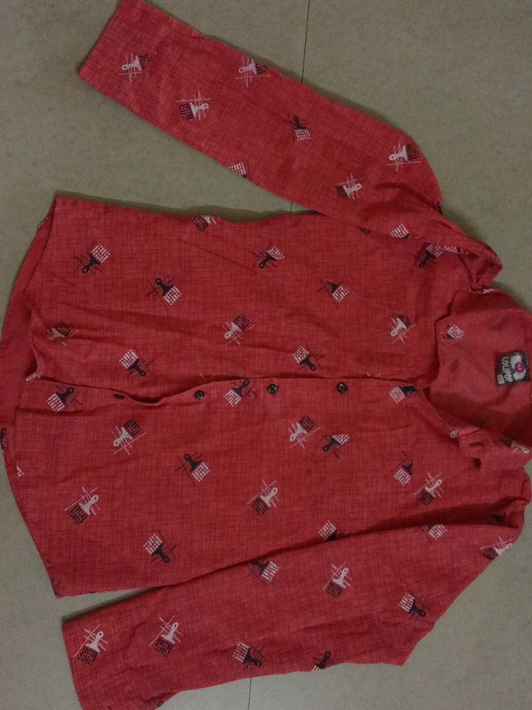Red Brush Print Long Sleeve Shirt