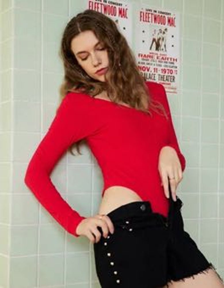 Red Long Sleeve Bodysuit