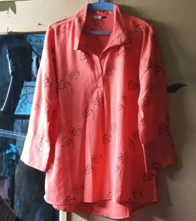 Coral Print Long Sleeve Top