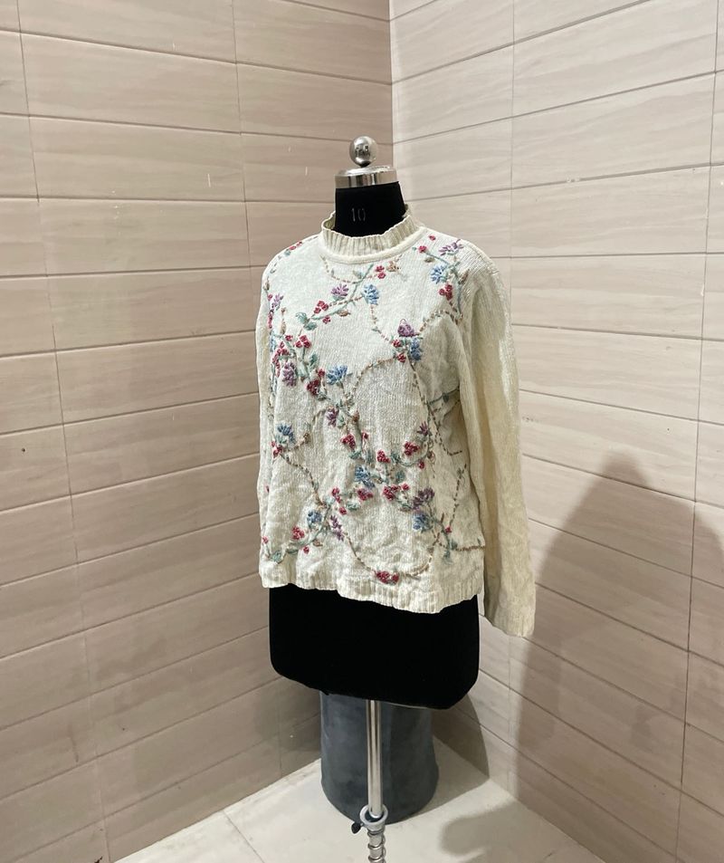 Vintage Cottagecore Sweater Petite Large Cream Che