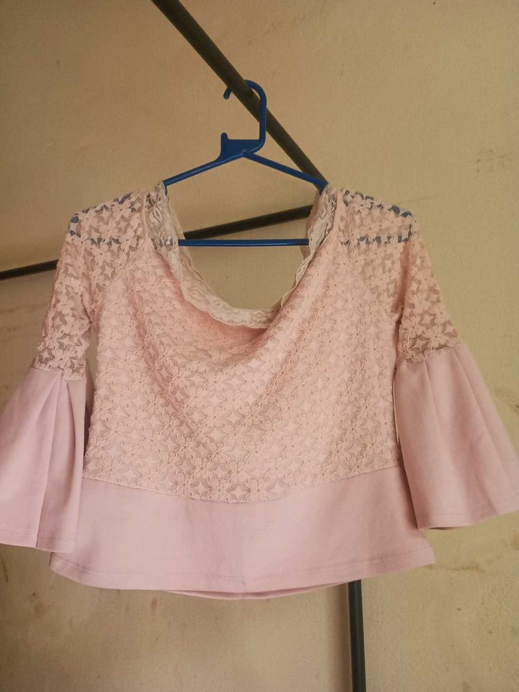 off shoulder pink top