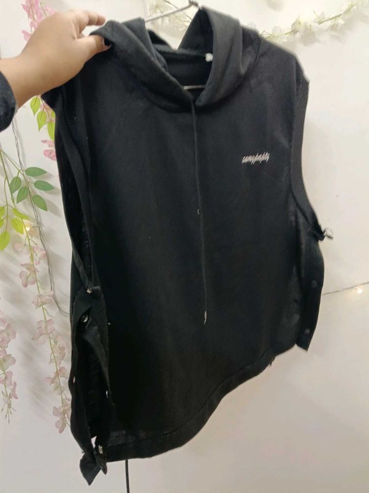 Sleeveless Black Hoodie