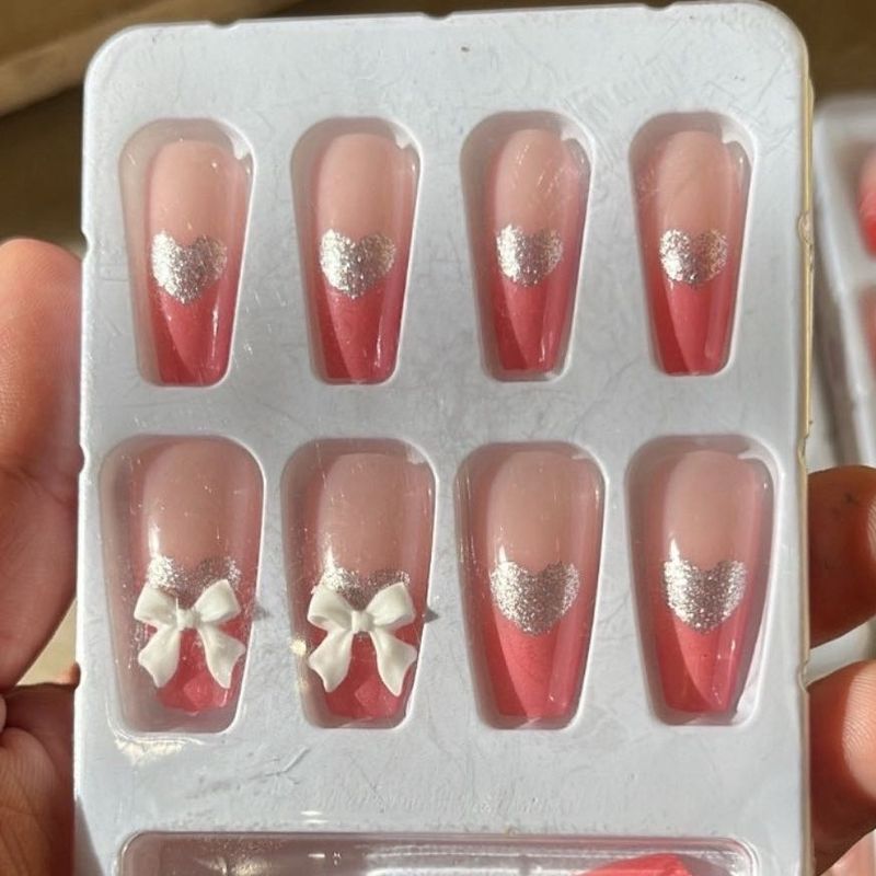 Press On Nails - Pink &amp; Hearts