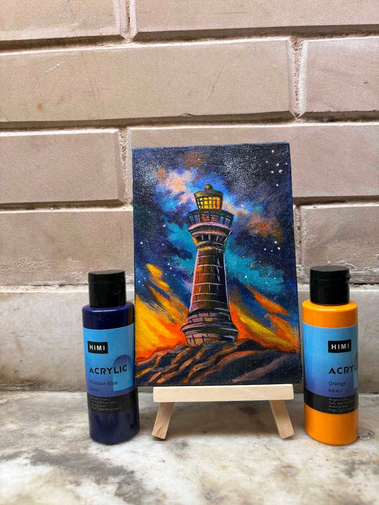 Mini Lighthouse Painting With Wooden Stand