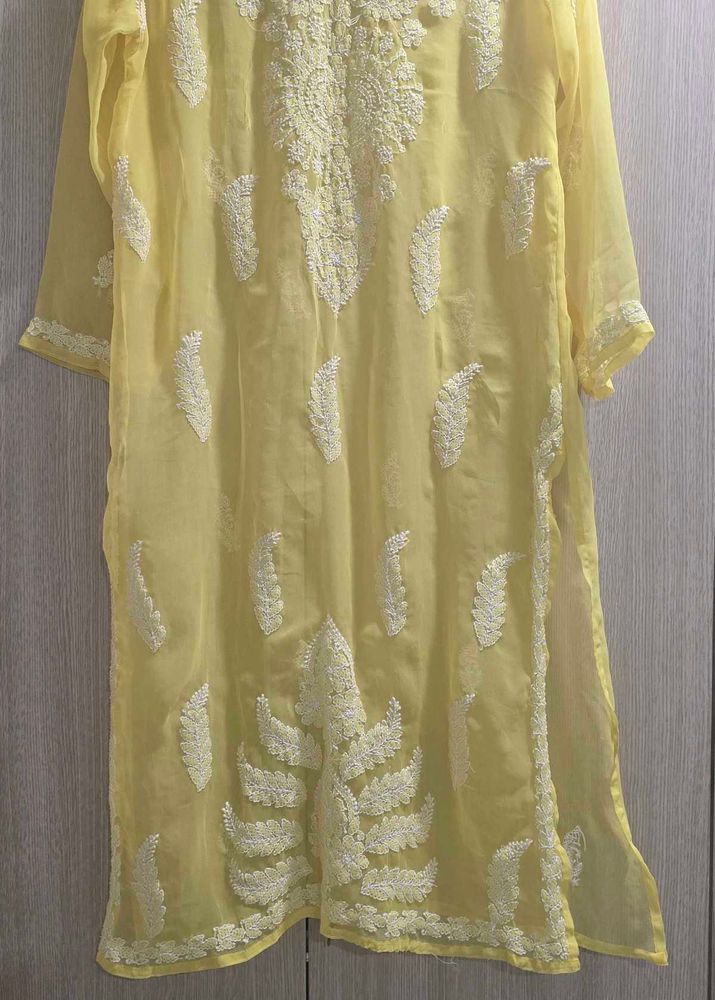 Yellow Chikankari Kurthi With Self Inner Wear