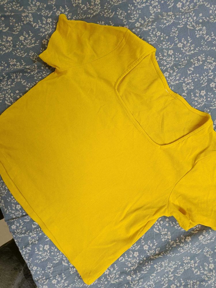 Yellow Ribbed Crop Top