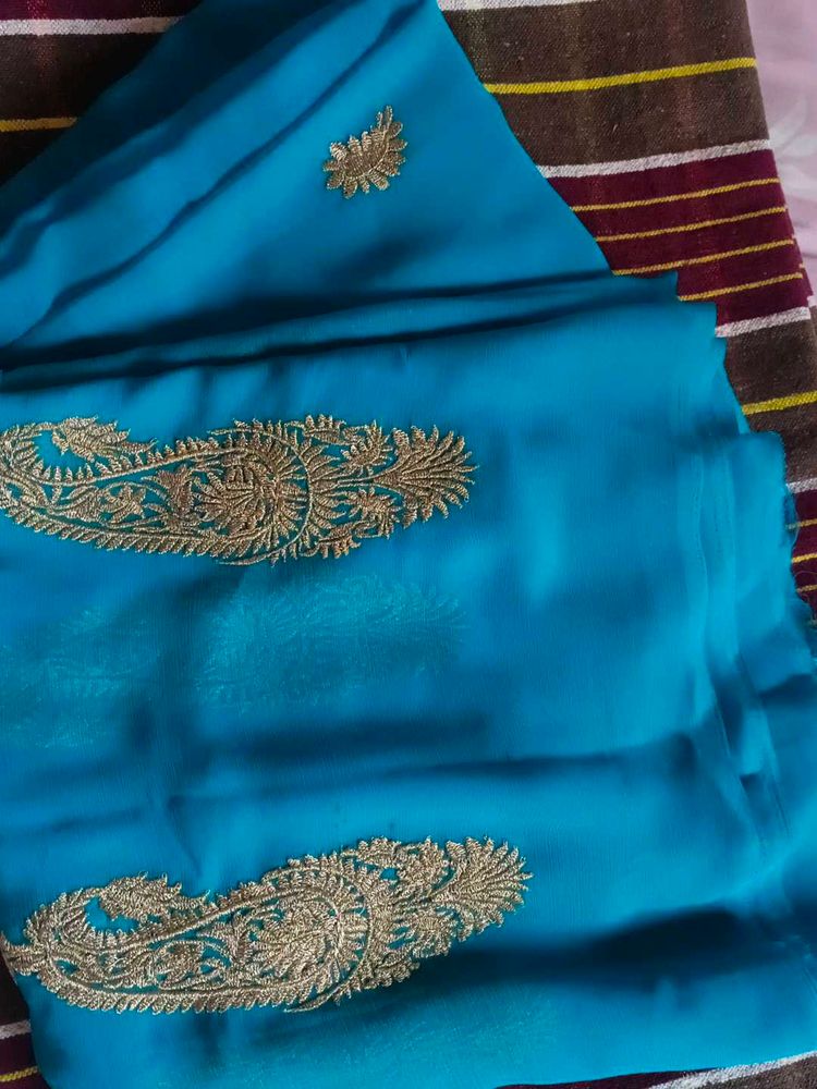 Elegant Blue Embroidered Saree