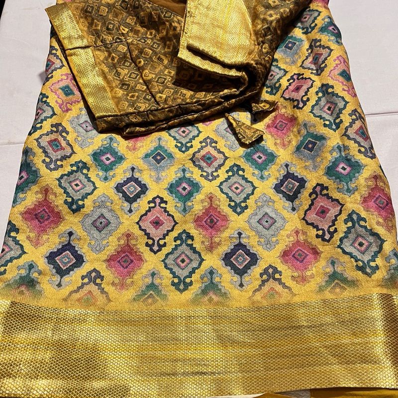 golden yollwe cotton silk saree