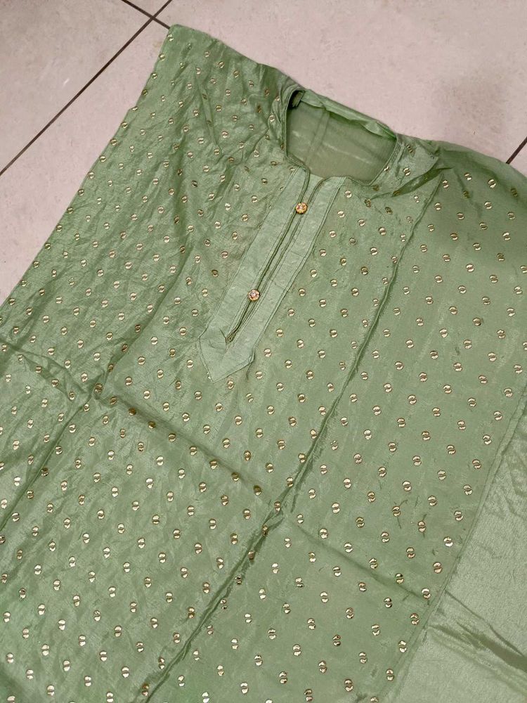 unstitched pista green kurta