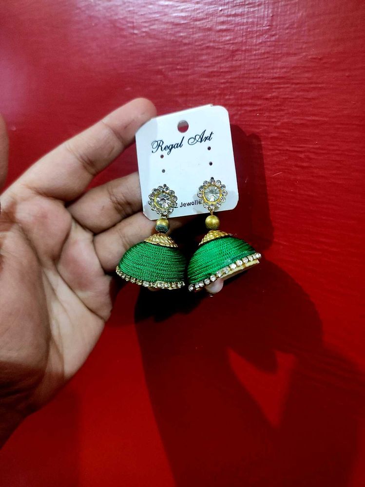 Green Jhumka Earrings
