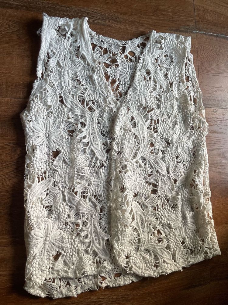 White Floral Lace Vest