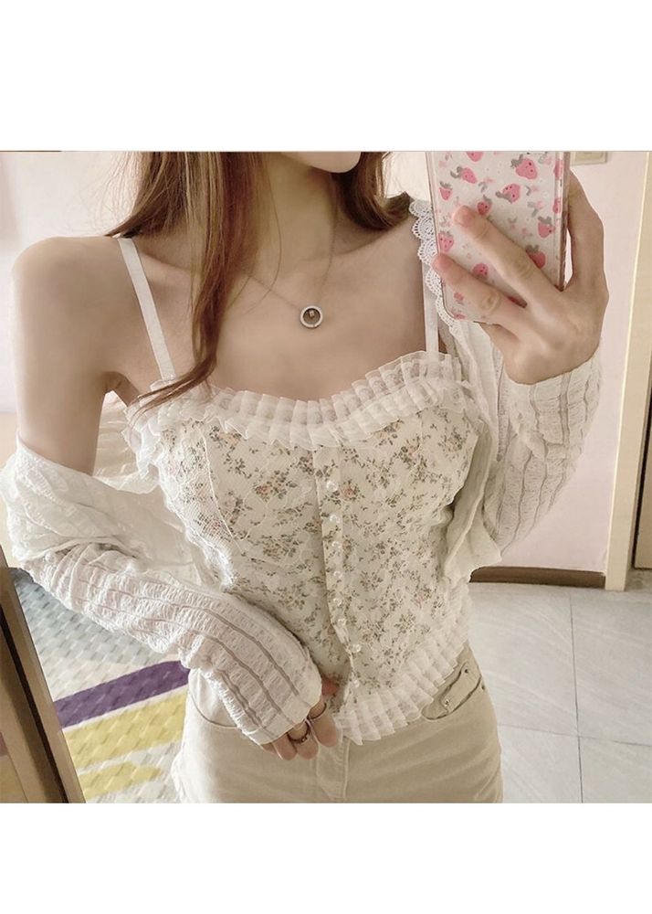 White Floral Padded Top