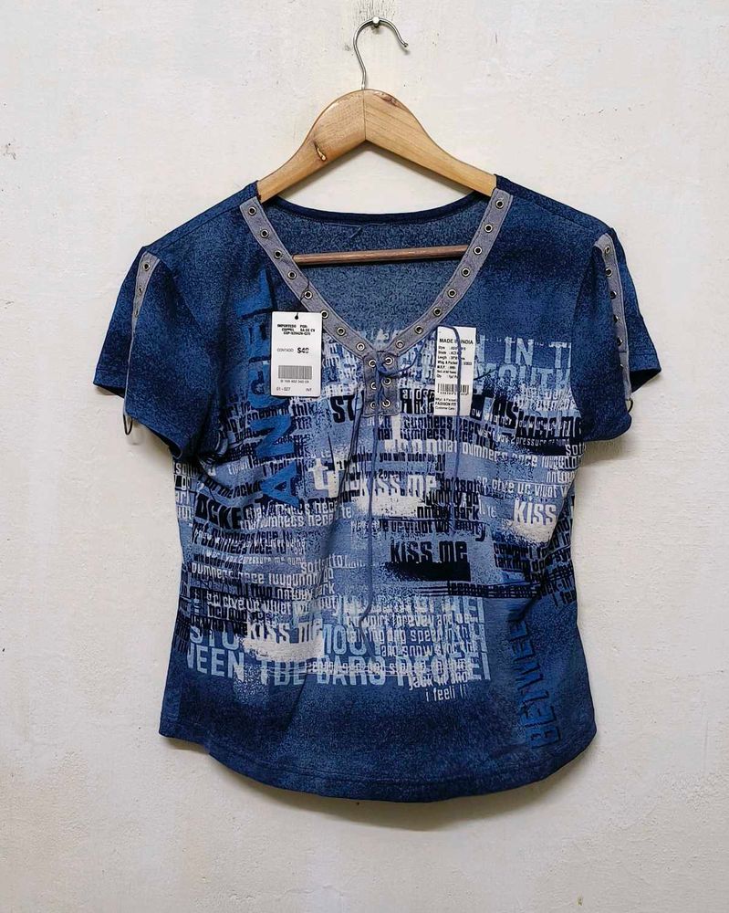 Trendy New Printed Denim Look T-Shirt