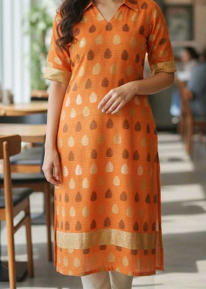 Orange Printed Kurti