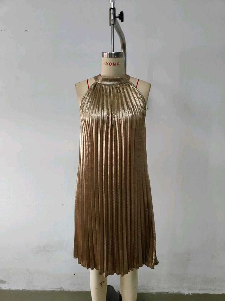 Pleated Gold Dress
