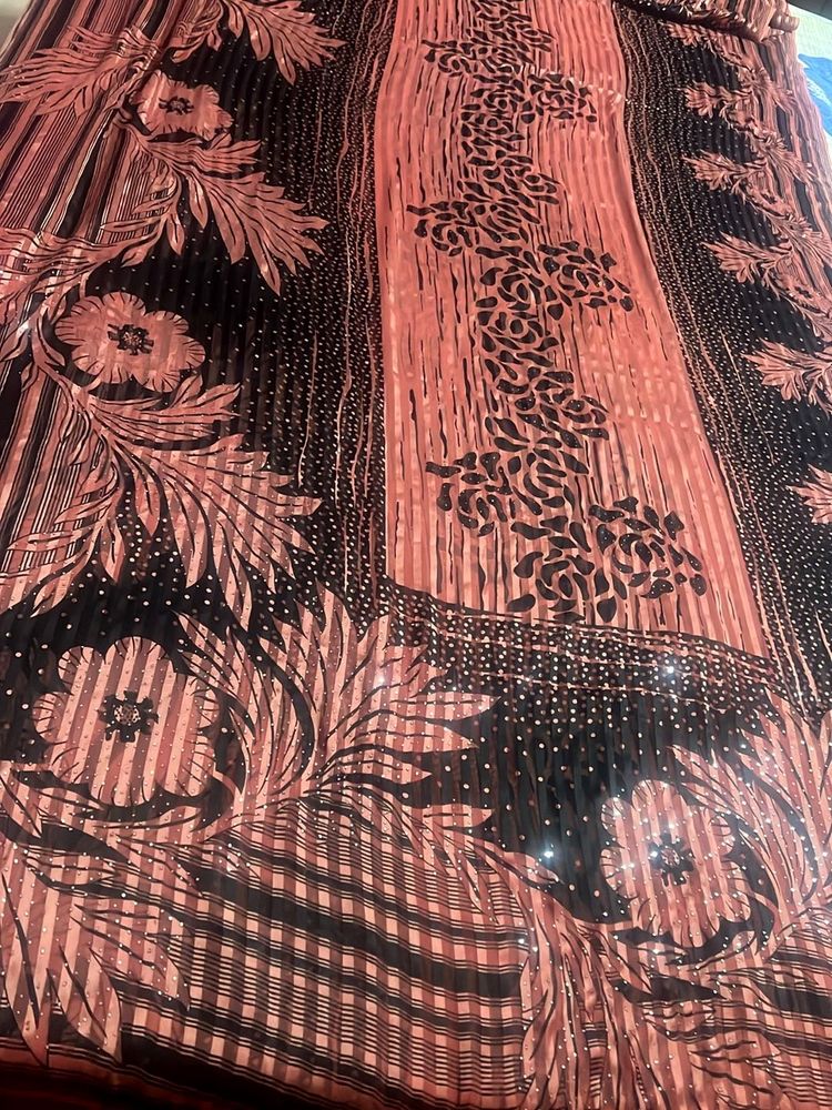 Black and Peach Designer Saree