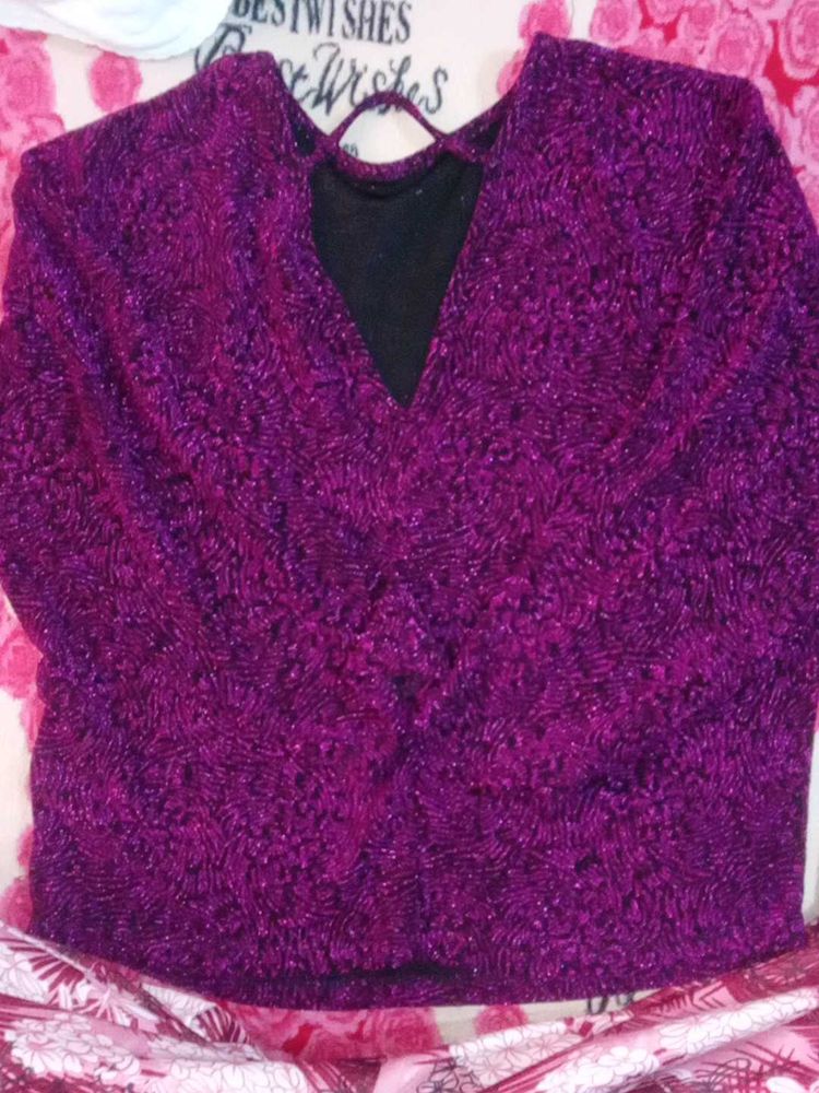 Vibrant Purple Sparkle Knit Top
