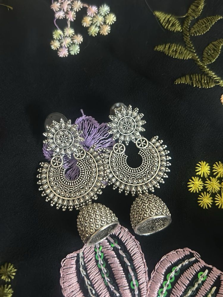 Boho Silver Jhumka Earrings