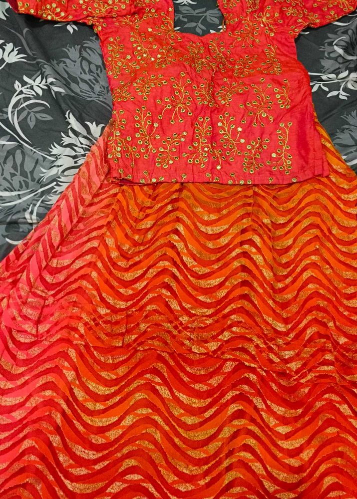 Beautiful Orange And Pink Lehanga Choli