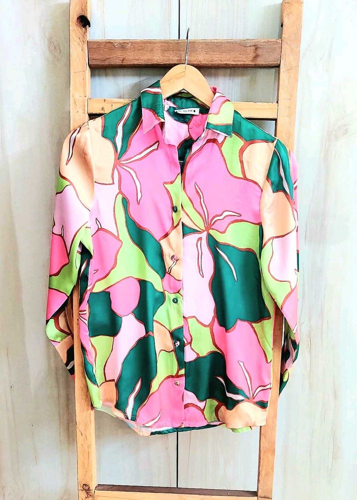 Colourful Satin Shirt Size-36-M