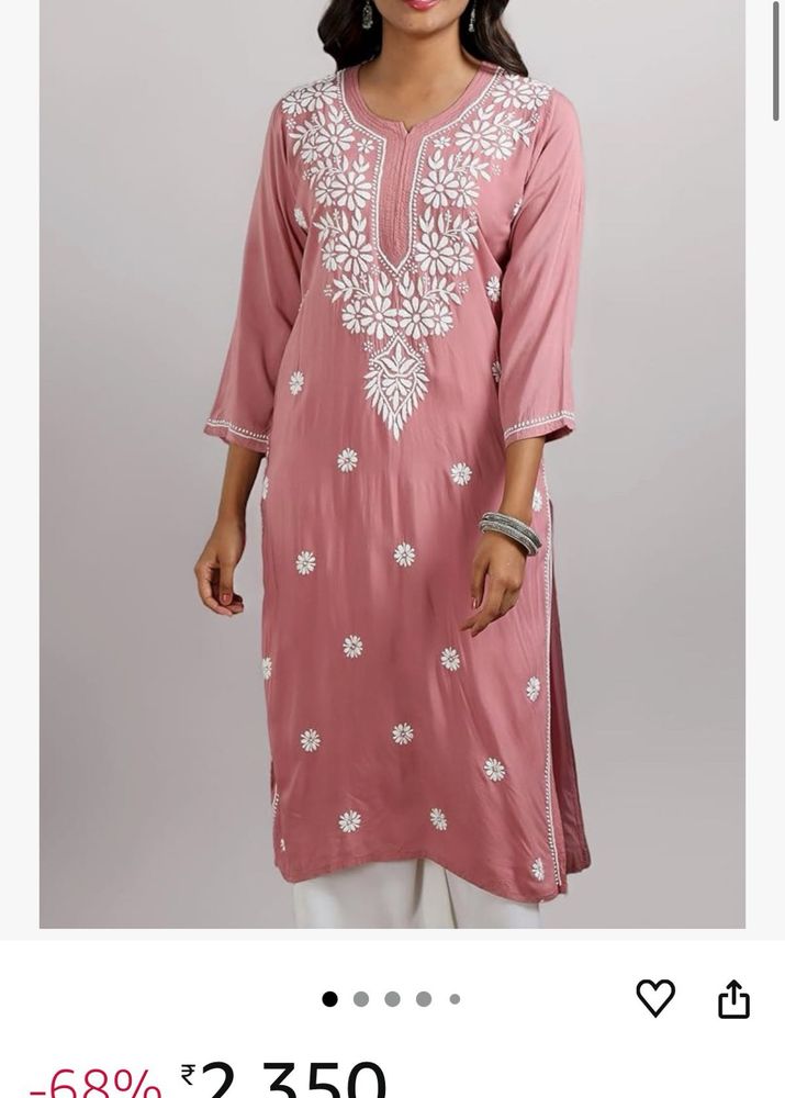 Pink Embroidered Kurta with free matching earring