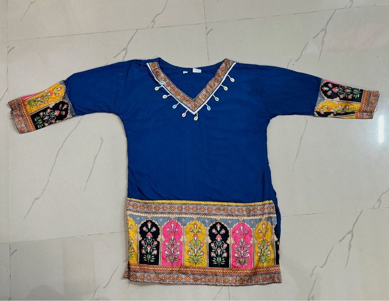 Boho Blue Print Tunic Top