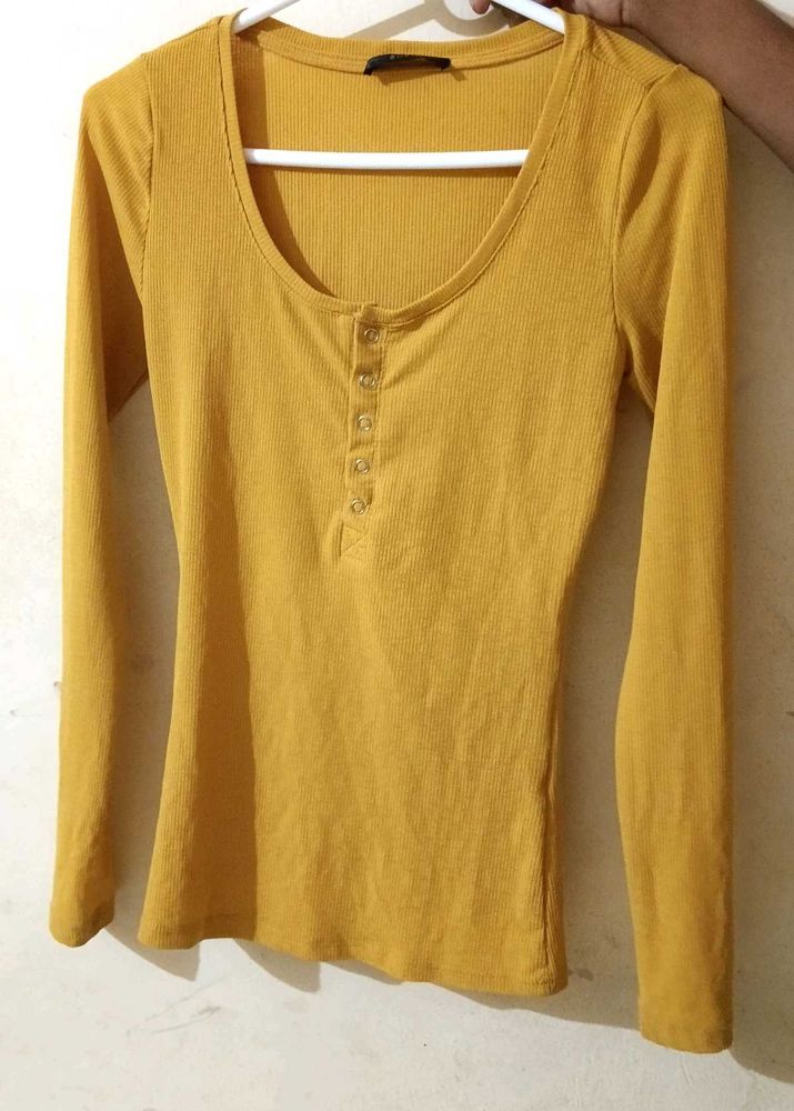Mustard Ribbed Long Sleeve Top