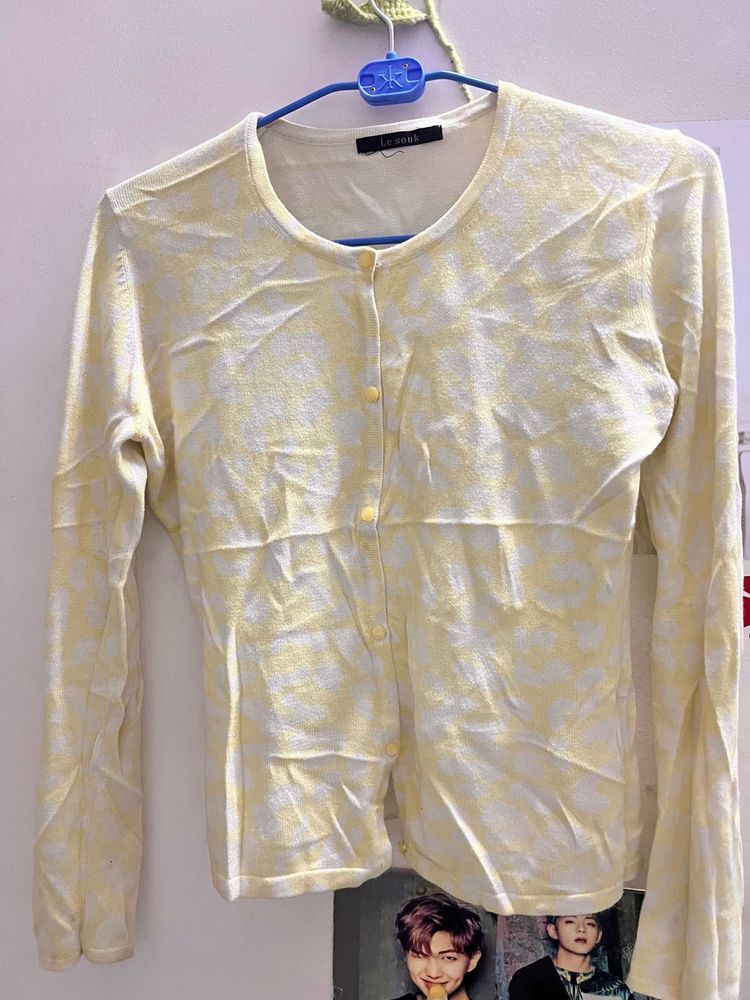 Chic Light Yellow Knit Floral Cardigan