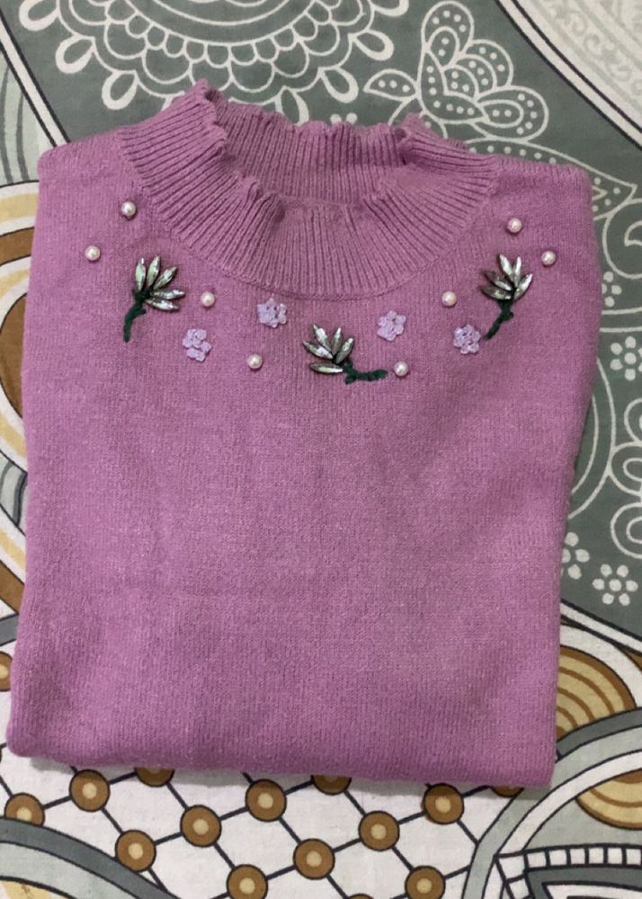 Cute Lilac Embellished Sweater