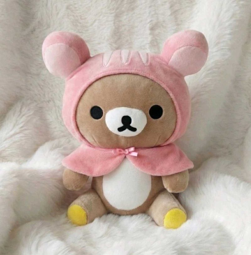 Rilakkuma Bear Plush in Pink Cape