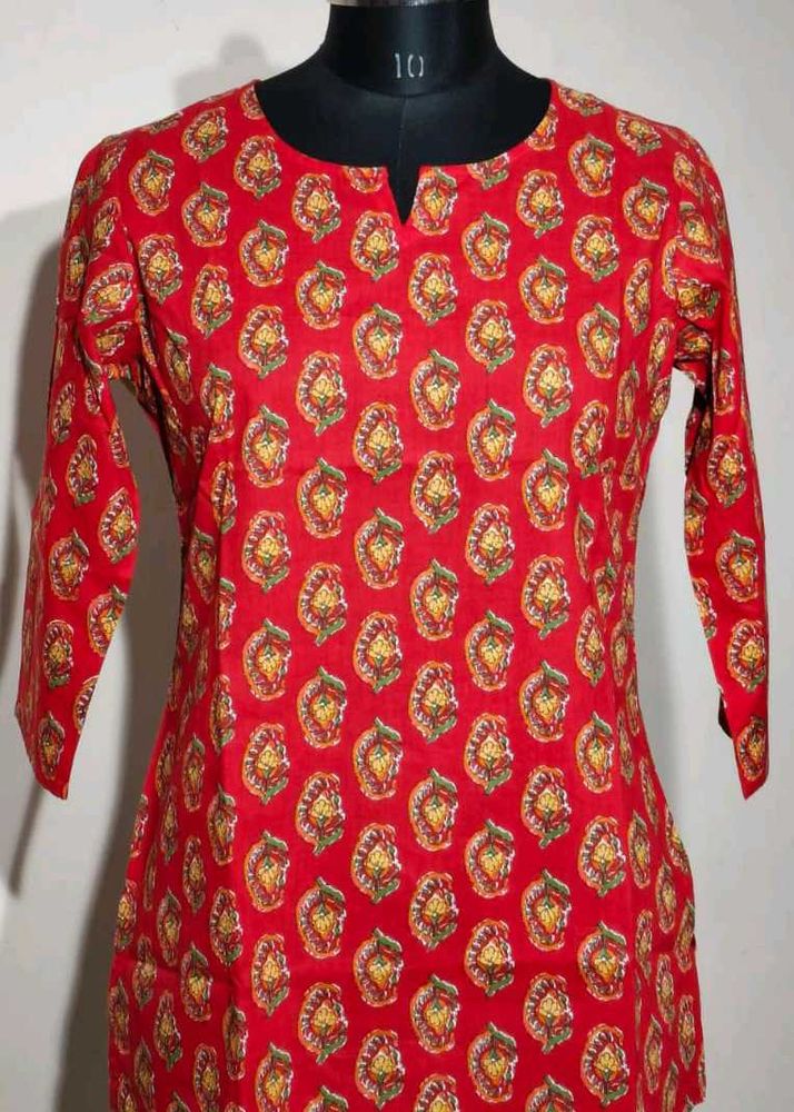 Red Floral Print Kurti Tunic