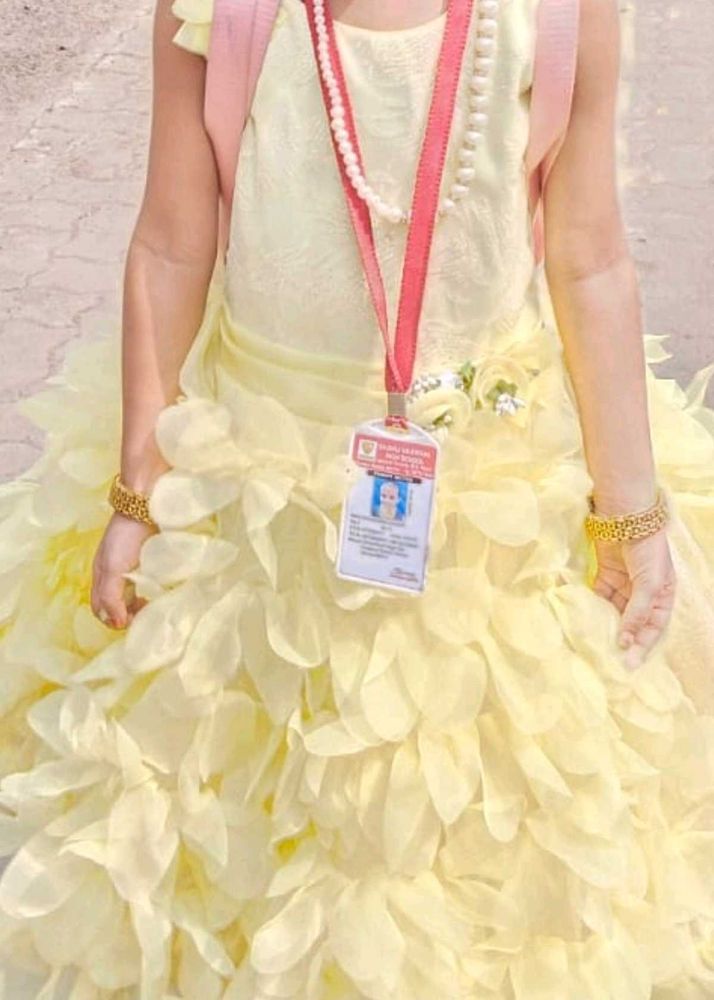 Yellow Ruffle Gown For Kids