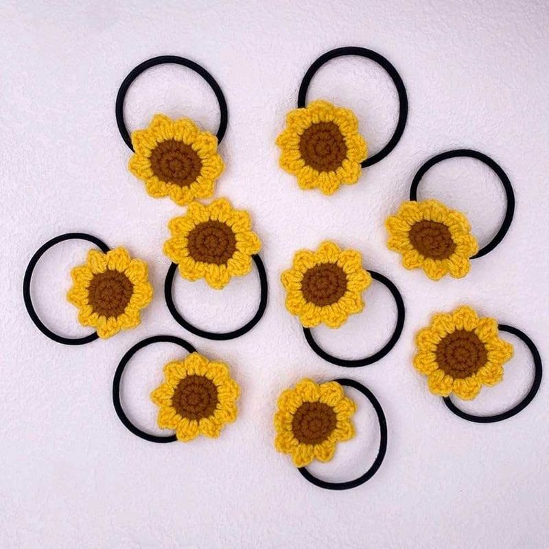 Crochet Sunflower Hair Ties set of 2