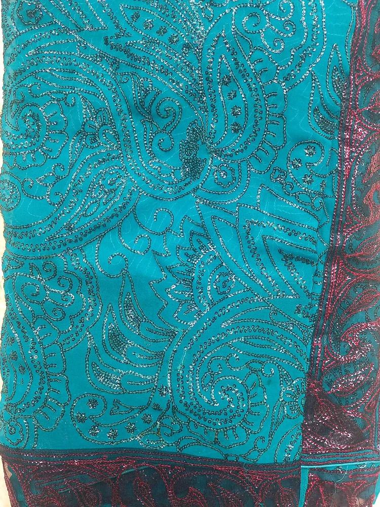 Sea Green Beautiful Saree With Border,Sequins Work