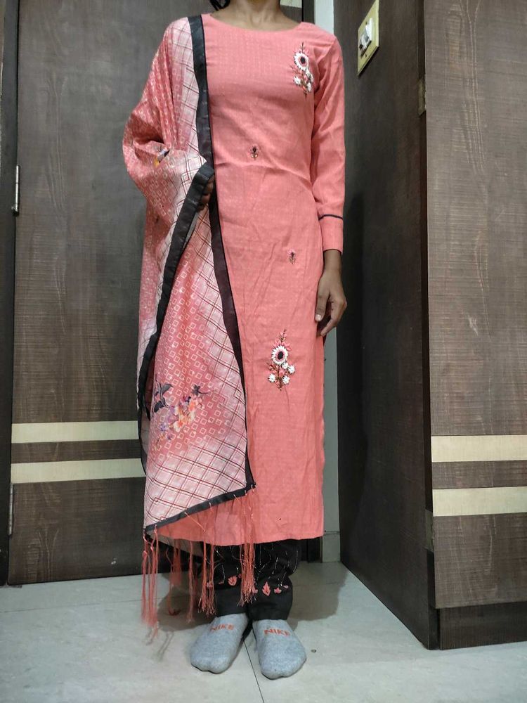 Peach Embroidered Kurta Set