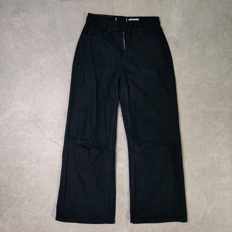 Ripped Wide Leg Black Jeans