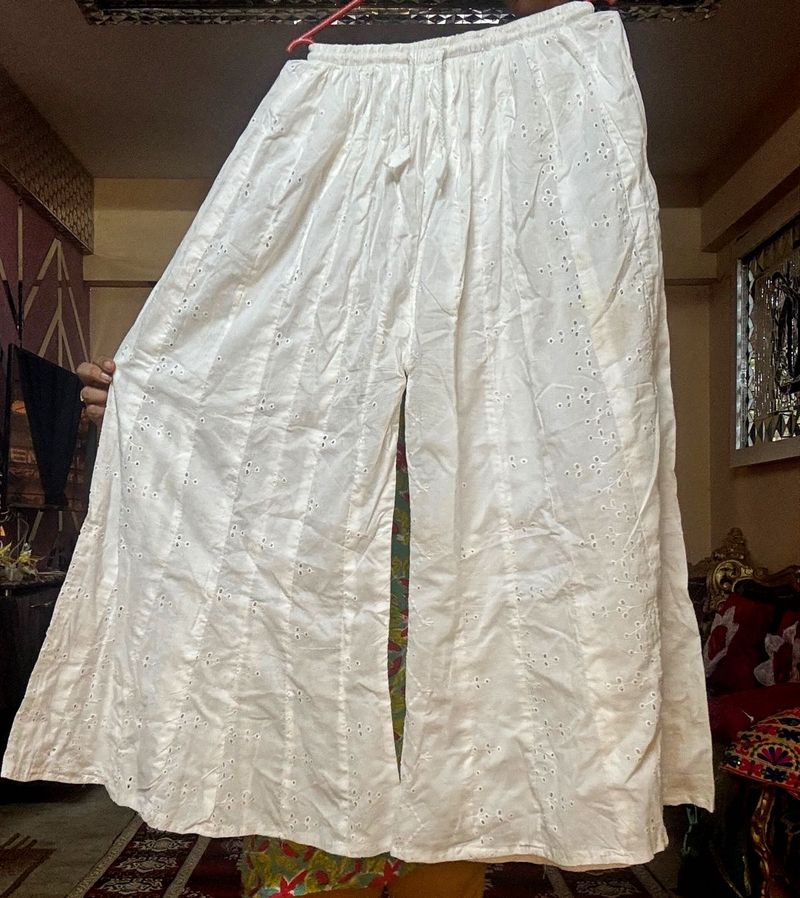 Shiffli Work White Embroidered Kalidar WidePalazzo